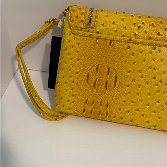 Le Miel Faux Ostrich Mustard Yellow Crossbody Bag - Picture 6 of 13